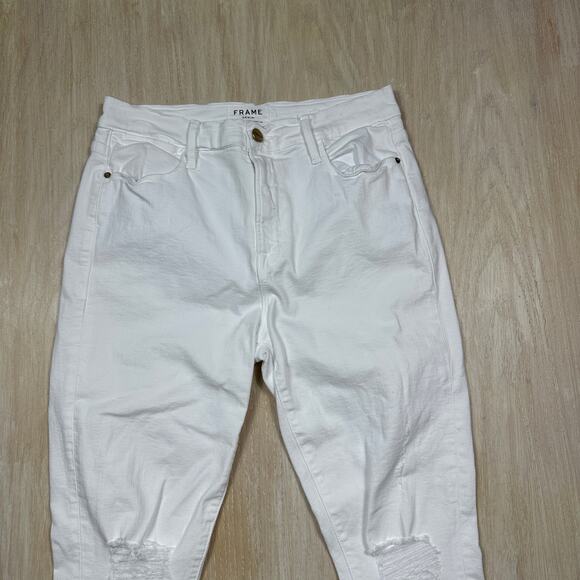 FRAME Le High Skinny Crop Jeans White Distressed Frayed Hem Stretch Denim 30 - Picture 2 of 16